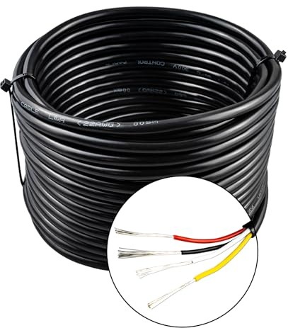 URCIANOW 22 Gauge 4 Core Cable 10M Low Voltage Lighting Electrical Wire Cable 4 * 0.32mm² Stranded PVC Cord Tinned Copper Wire Flexible Extension Power Cord for LED Lamp