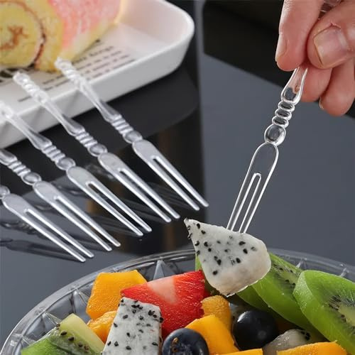 1Pack(200pcs) Disposable Plastic Mini Fruit Forks, Bistro & Cocktail Forks Set, 4