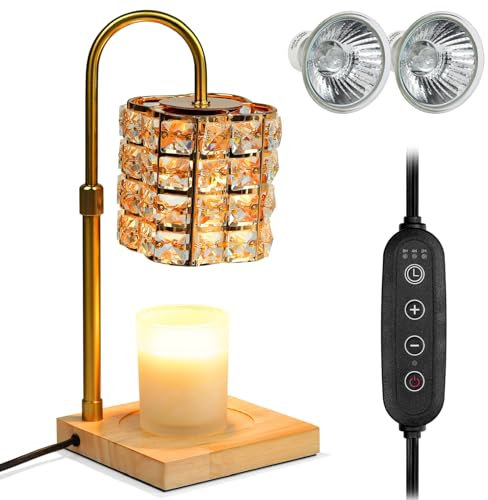Cuteefun LáMpara Calentadora de Velas con Timer, Calentador Eléctrico de Cera Fundida con 2 Bombillas, Regulable y Ajustable en Altura, Adecuado para Velas Aromáticas, Decoraciones para el Hogar