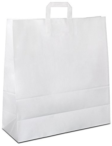 Papiertüten weiß mit Flach-Henkel I 25 Stk. 40+16x45cm I Papiertragetasche für Einzelhandel, Hochzeit, Geburtstag, TO-GO I Geschenktüten aus Kraftpapier I HUTNER