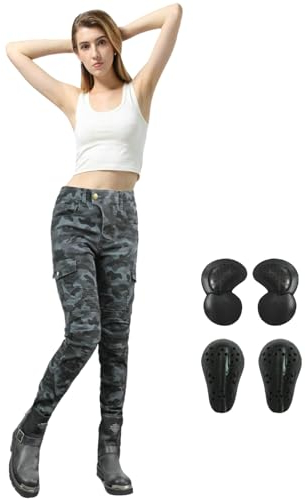 HULG Pantaloni Da Moto Femminili Con Equipaggiamento Protettivo Camouflage Blue XXS-M