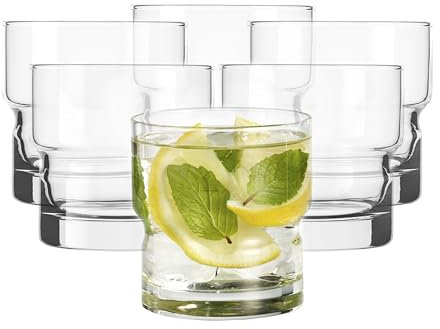 Libbey Newton Double Old Fashioned Glasses Set of 6, Sleek, Stackable Short Drinking Glasses, Lowball Cocktail Glasses for Anniversaries, Holidays