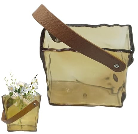 Maciun Handtaschen-Vasen für Blumen, ästhetische Plissee-Handtaschen-Dekoration mit Griff, einzigartiger Taschengriff, ästhetisches Plissee-Design, 15,5 x 14 cm, für Tafelaufsätze und Fischglas