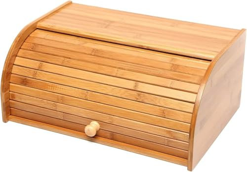 LIUBOOZ Portapane in bambù, Cestino per Il Pane Grande con Coperchio a Rotolo, Portapane da Cucina, Portapane Vintage, Portapane, Freschezza di Lunga Durata, Legno, Naturale