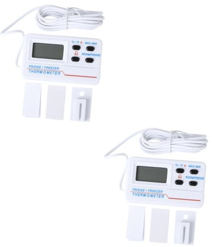 Amosfun 2 Stk Digitales Thermometer Innen- Und Außenthermometer Thermometer Für Kühlschrank Hoch- Und Tieftemperaturalarm Außentemperaturanzeige Kühlschrankthermometer Weiß