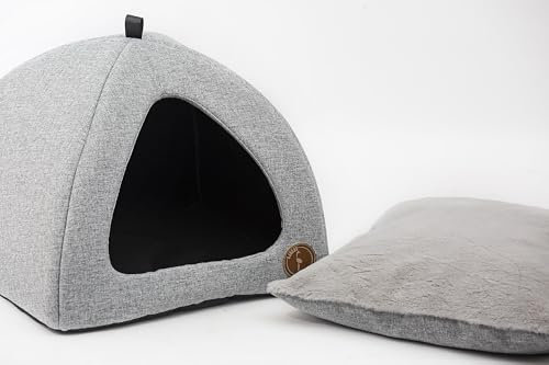 Katzenbetten für Hauskatzen, Faltbare Katzenbetthöhle, Katzenhaus mit waschbaren Kissen, Katzenbett für Kätzchen, Katzenzelt, warmes Katzenhaus Bella Lauren Design (Grau Natura, 50 x 50 x 40 cm)