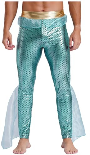 TiaoBug Leggings De Sirena Metálicos Brillantes para Hombre Pantalones Deportivos Pantalones Apretados Elásticos Disfraz para Fiesta Temática Carnaval Menta Verde XL