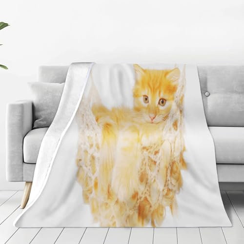FABTOP Kuscheldecke Mit Katzenmotiv 150x200cm, Liebenswerte Katze Fleecedecke Sofa Decke Mit Tiermotiv, Katzen Muster Flanell Fleecedecke Süße Katzen Tier Thema Kuscheldecke (5,130 x150 cm)
