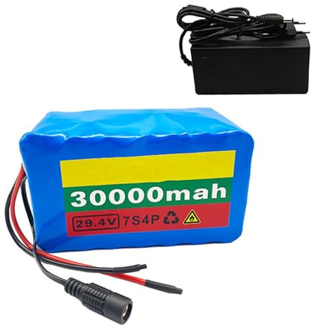 E-Bike Battery 24V 30Ah Ebike Battery with BMS Protection Board + 29.4V 2A Charger for Electric Lithium Bike Battery Motors 7s4p30000mAh+car