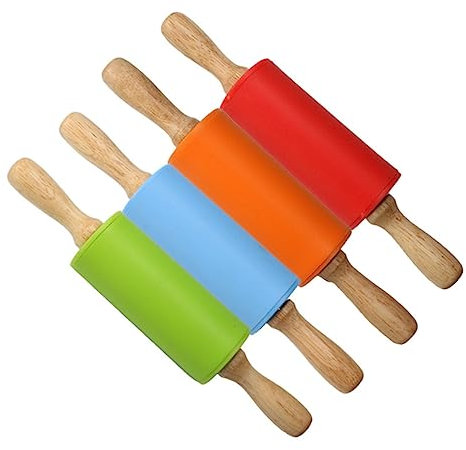 OKUMEYR Mini Silicone Non-Stick Rolling Pin Wooden Handle Roller for Pastries Pizza Bread Heat-Resistant Dough Roller for Home Kitchen Baking