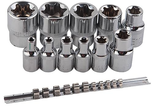 reamhome Lot de 11 douilles femelles E-TORX avec rail en forme d'étoile extérieure E4 - E20 - Ensemble de douilles dynamométriques en alliage d'acier facile à utiliser