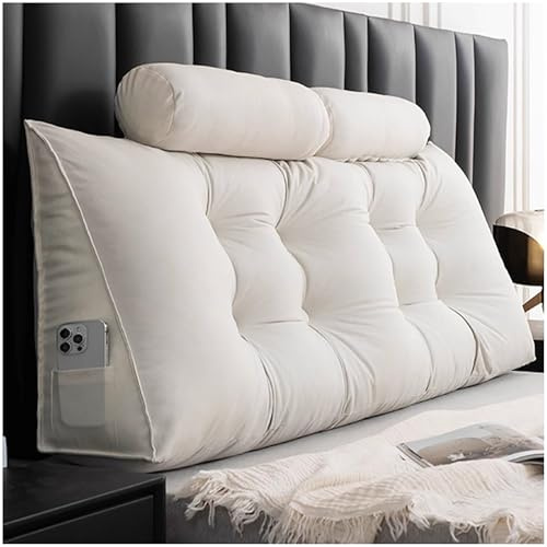 ZTGL Lang Keilkissen Rückenlehne Kissen Großes Rückenkissen Wandkissen Lesekissen mit Nackenstüzkissen Lendenkissen für Bett Kopfteil Gepolstert mit Waschbar Bezug,Beige,180cm (2 Pillows)