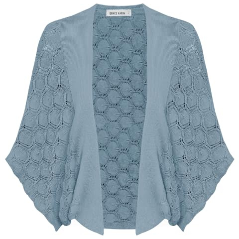 GRACE KARIN Cardigan for Women UK Batwing Sleeve Shrug Sweater Knitwear Bolero Cardigan Blue Grey S