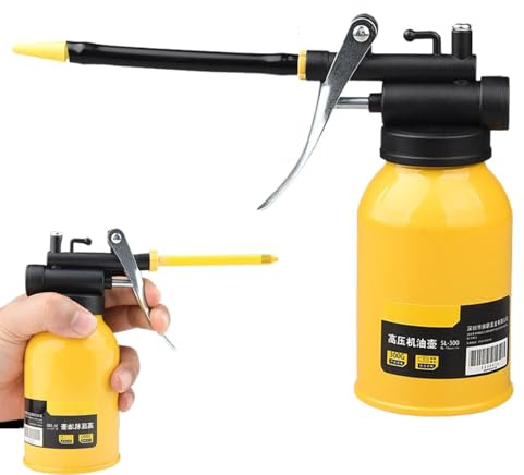 Sghtil Hand Pump Oiler Can - Metal Motor Oil Dispenser with Flex Spout - Lubrication Oil Can Bottle, 300ml High Pressure Oiler for Car Truck