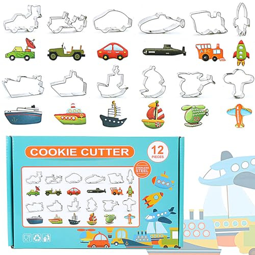 Elegauit Cookie Cutters Set, Vehicle Shape 12 PCS Stainless Steel Cookie Cutter for DIY Baking, Homemaking Biscuits, Dough, Kitchen, Party