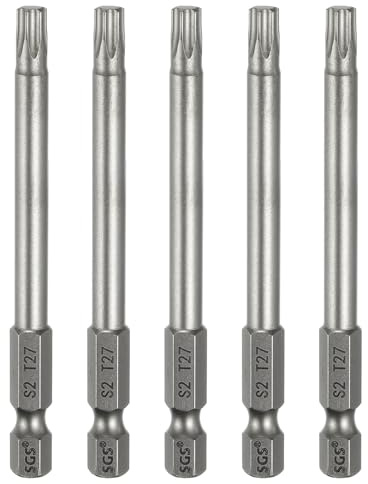 sourcing map 5 punte per cacciavite Torx T27 da 1/4 di pollice con codolo esagonale da 80 mm di lunghezza, magnetiche, senza foro, a prova di manomissione, a 6 punti, cacciavite a stella in acciaio S2