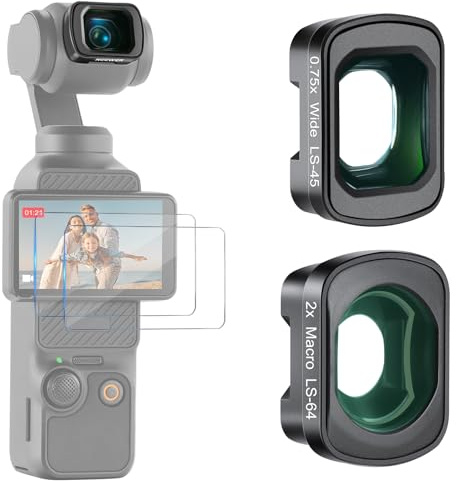 NEEWER Kit d'objectifs Grand Angle 0,75x et Macro 2X Compatible avec DJI Osmo Pocket 4 3 Xtra Muse Creator Combo,Champ Vision de 108°, 3 éléments répartis en 3 Groupes,2 Protections d'écran, FL-B34