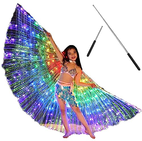 LED Isis Ailes de danse du ventre LED à 360 ° avec tige télescopique de 20 à 100 cm 2 modes de contrôle de la lumière pour danse du ventre Ailes de papillon adultes et enfants pour spectacles sur
