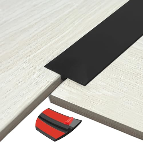 BOYIFEIJIE Transition Profile Self-Adhesive PVC T-Shape Strips | Transition Strip Floor | Length 1 m, Width 5 cm Easy to Cut | Transition Rail Cover Strip (Black)