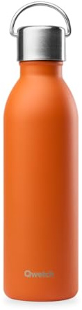 Qwetch - Bouteille Isotherme Active Orange 600ml - Gourde avec Anse Inox Recyclé - 24h Froid et 12h Chaud - Etanche, Ergonomique & Compacte