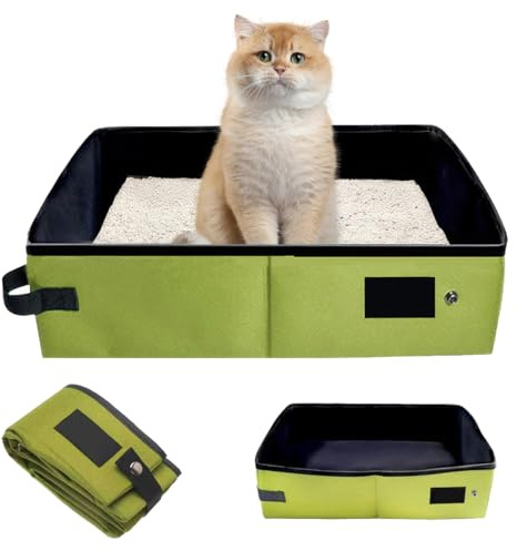 PetGlimmer Arenero Portátil Plegable para Gatos, 45 X 35 X 13 cm | Bandeja de Arena para Gatos para Viajes, Plegable Impermeable Inodoro para Gatitos, Caja de Arenero Portátil para Viajes