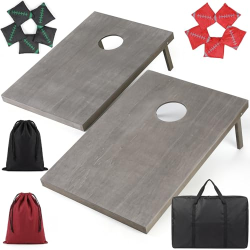 Cornhole-set utomhus, 90 x 60 cm, äkta trä kastspel – bönsäckspel med 10 väskor och väska – professionellt spel för blindhål för vuxna, barn, trädgård, strand, camping – officiell turnering
