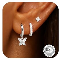 ZOERAY 3 Pares Pendientes Mujer Plata De ley 925 Oro Hipoalergenicos Pendientes Pequeños Plata Colgantes Perla Antialergicos Pendientes Aros Dorados 18K Múltiples Piercing Oreja Regalos para Niña