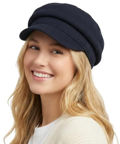 HIQIU Keps dam linneimitation platt topp keps dam basker fritid fiddler keps Newsboy keps med skärm för vår och höst, svart, 56-58