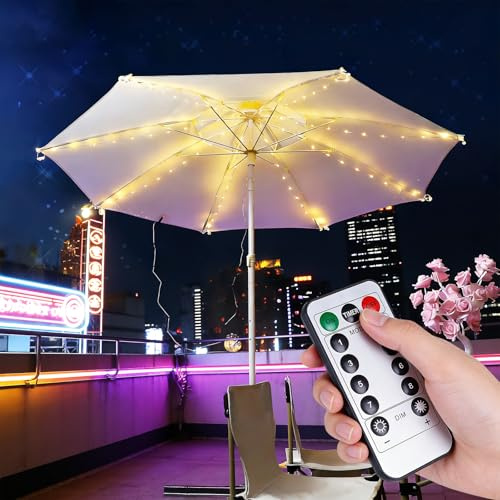 Lampes pour Parasol, 104 LEDs Lumières de Parasol avec 8 Modes Eclairage LED Télécommande, Lampe Parasol de Patio, Bandes Lumineuses Décoratives, pour Camping Tentes Jardin Terrasse