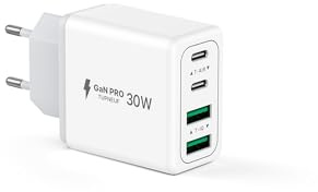 USB C Ladegerät 60W 4-Port Schnellladegerät, Mehrfach USBC Stecker Fast Charger Mit (12V/2.5A) Power Adapter USB C Netzteil für iPhone 17 16 15 14 13 12 11 Pro Max, iPad, Samsung, Handys