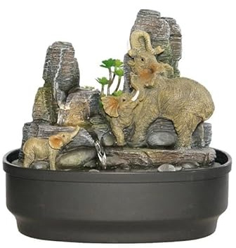 Indoor Tabletop Water Fountain, Resin Zen Meditation Waterfall Fountain with ON/Off Switch, Indoor Waterfall Feature with Color LED Light for Home Office Decor (A)