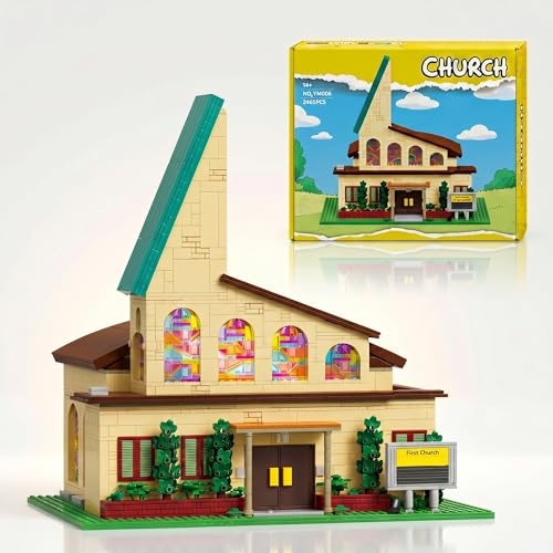 Mocbuiie Springfieid Church Klemmbausteine Haus | 2465 Teile Simpsan Kirche Bausatz, Modular Stadthaus Gebäude Modell für Erwachsene, Youmko YM006