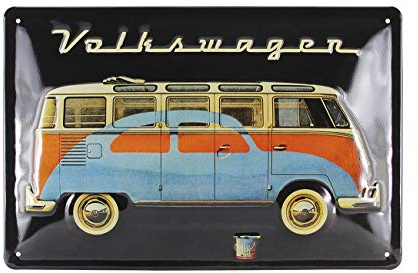 BRISA VW Collection - T1 Bulli Bus Käfer Blechschild Vintage Dekoration | Volkswagen Retro Metallschild Wandschild Garage Werkstatt Hobbykeller, Bus & Käfer/Schwarz