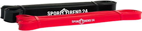 Sporttrend 24® 2er Set Widerstandsbänder, Klimmzugband, Fitnessband, Gymnastikband, Powerband, Resistance Band schwarz und rot (2,27-36,29KG)