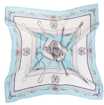 sourcing map Damen Mode Blumengraphik Druck-Satin 100% Silk Quadratischer Schal Hellblau Chains