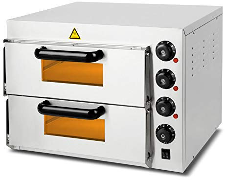 VERTES Four à Pizza électrique, Deux Etages, 3000W, Pierre réfractaire four, Chaleur de voûte et de Sole réglable indépendamment jusqu'à 350°C, Fonction minuterie, four double cavité, Acier INOX