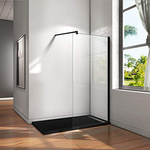 Mamparas de Ducha Pantalla Panel Fijo Perfil Negro Mate Cristal Antical 8mm Barra 140cm - 140x200cm