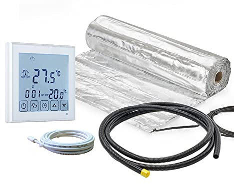 ew direkt elektrische Fußbodenheizung AluPro 140 für Laminat/Klickvinyl mit Thermostat RT-45 (2 m² - 0,5 x 4 m)