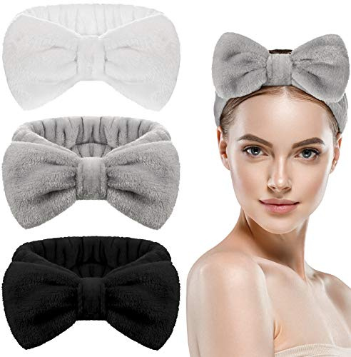 WILLBOND 3 Pièces Bandes de Cheveux de Noeud Bandeau de Maquillage Bandeau de Visage de Noeud Bandeau Cosmétique en Molleton de Corail Bandeaux de Douche de Bain de Sport pour Femmes Filles