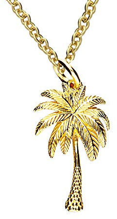 Collier avec pendentif palmier porte-bonheur en argent sterling 925 plaqué or 24 carats