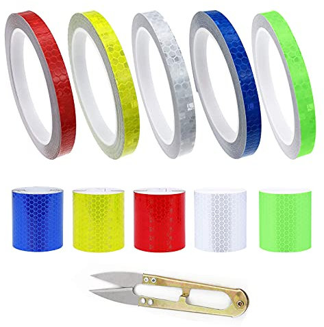 GZjiyu 10 Rollos Cinta Reflectante Adhesiva, PVC Cinta Advertencia para Advertencia Camiones Automóviles Bicicletas Motocicletas Cascos Señalización Vial