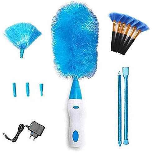 QPALB Plumeau électrique rotatif, 360 ° réalisable, nettoyage de la brosse portable, brosse rétractable, rechargeable. (Bleu + 1)1