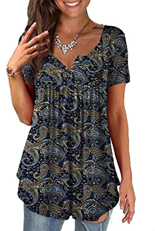 BAINA Damen T-Shirt Blumen V Ausschnitt Sommer Oberteil Casual Lose Übergröße Tuniken Tops Für Frauen Longshirt Oversize Bluse Kurzarm M - 4XL
