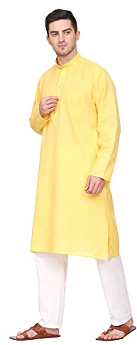 ITOS365 Kurta-Pyjama-Set für Herren aus Baumwollmischung, modische ethnische Kleidung in regulärer Passform für Partys und besondere Anlässe, indisches Herrenoutfit, Geschenk für Männer, gelb