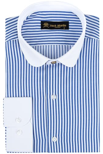 Jack Martin London Hemd mit Rundkragen für Herren | Slim-Fit-Businesshemden & Freizeithemden mit Rundkragen | Hemd im Retro-Stil (Gestreiftes Royalblau, XL)