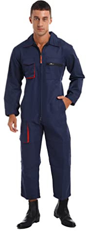 iiniim Herren Arbeitsanzug Arbeitsoverall Mechanisch Jumpsuit Overall mit vielen Taschen Mechaniker Arbeitskleidung A Marine Blau L