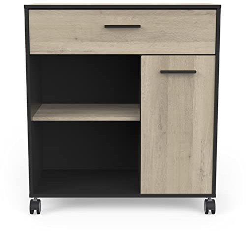PEGANE Desserte Micro-Ondes pour Cuisine Coloris chêne kronberg, Noir Mat -Longueur 81 x Hauteur 90,30 x Profondeur 39,6 cm