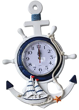 HOMSFOU Maritime Wanduhr Und Ruder Design Mediterraner Stil Leise Dekoration Für Wohnzimmer Schlafzimmer Und Küche 5.2 X 3.8