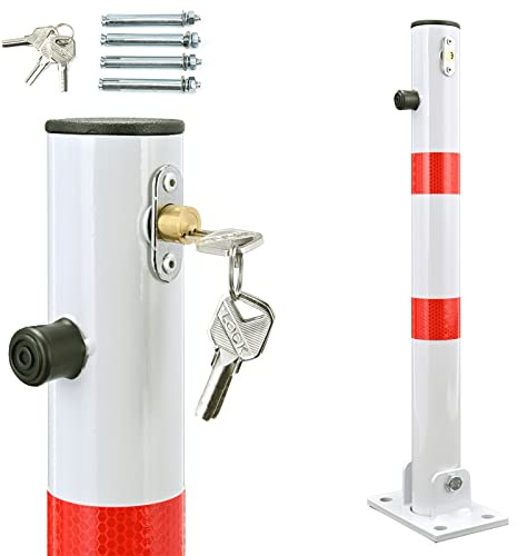 Parkpfosten Ø6x60cm Klappbar Parkplatzsperre aus Stahl Parkwatch, runder Absperrpfosten Parkplatz Absperrung faltbarer Parkschutz, Parkblocker, verstellbarer Parkpfosten