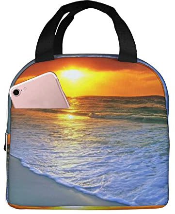 XVBCDFG Bolsa de almuerzo de playa con puesta de sol para oficina al aire libre, papel de aluminio portátil, aislamiento grueso y bolsa Bento para mantener f